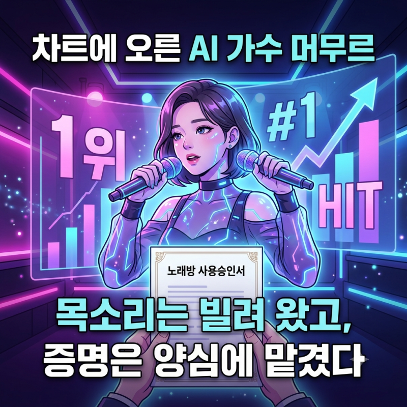 목소리는 빌려 왔고, 증명은 양심에 맡겼다... 차트에 오른 AI 가수 '머무르'와 노래방의 사용....
