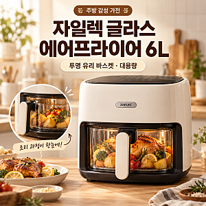 자일렉 글라스 에프 유리 에어프라이어 6L 대용량 투명 바스켓