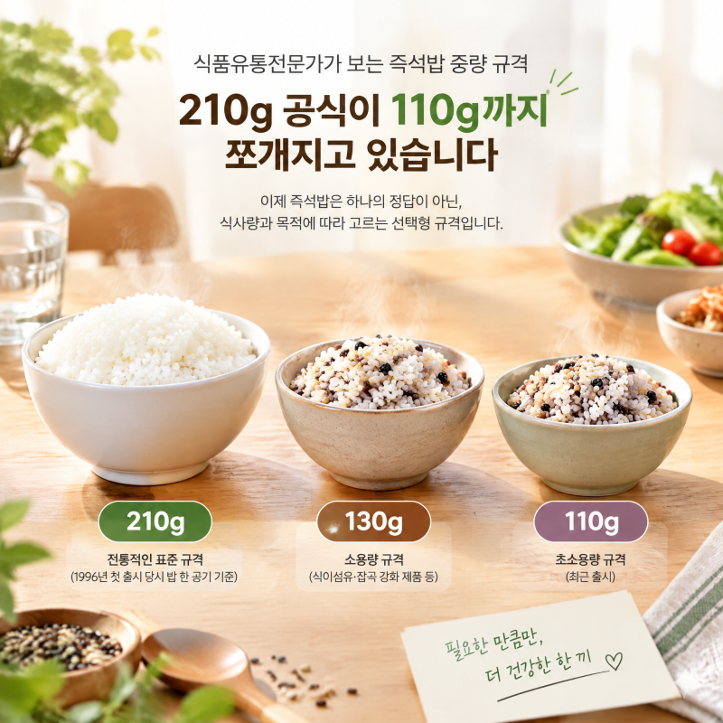 식품유통전문가가 보는 즉석밥 중량 규격 — 210g 공식이 110g까지 쪼개지고 있습니다