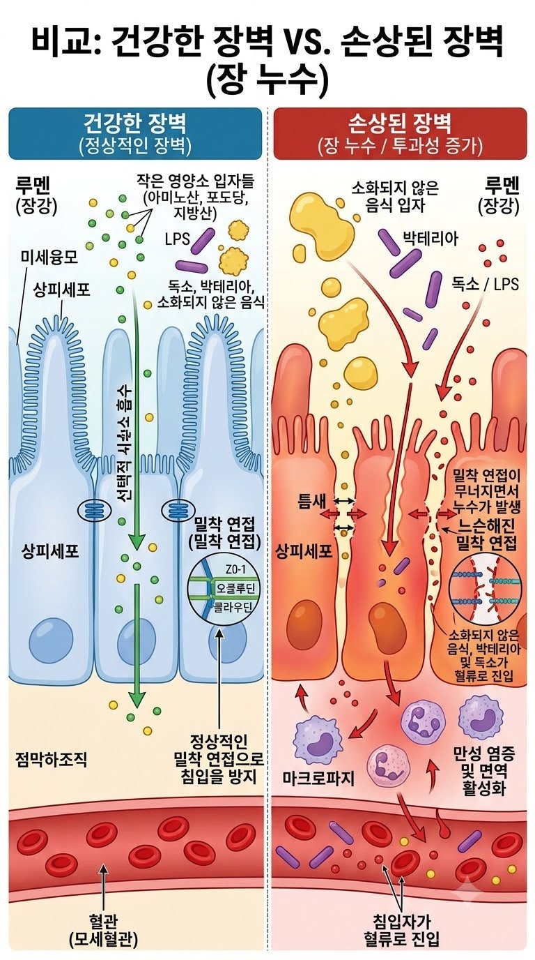 이유 없는 피부 트러블과 만성피로? '장 누수 증후군(새는 장 증후군)' 원인과 필수 영양제 3....