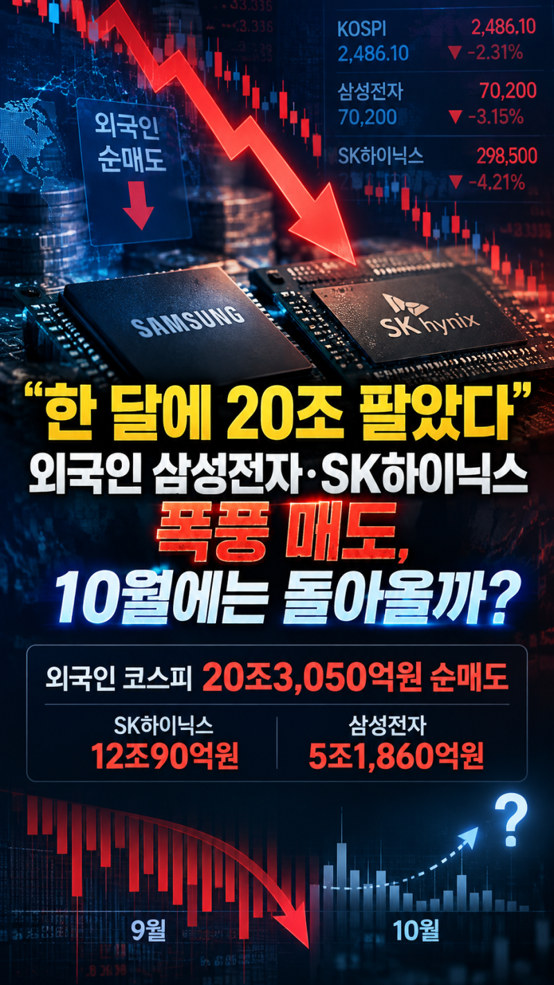 “한 달에 20조 팔았다” 외국인 삼성전자·SK하이닉스 폭풍 매도, 10월에는 돌아올까?
