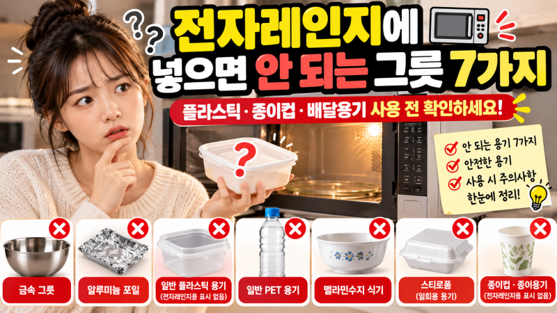 전자레인지에 넣으면 안 되는 그릇 7가지｜플라스틱·종이컵·배달용기 사용 전 확인하세요
