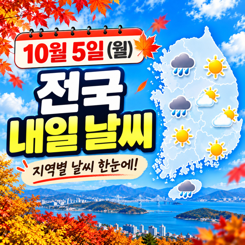 내일 전국 날씨 10월 5일, 중부지방·제주 비 소식과 지역별 옷차림