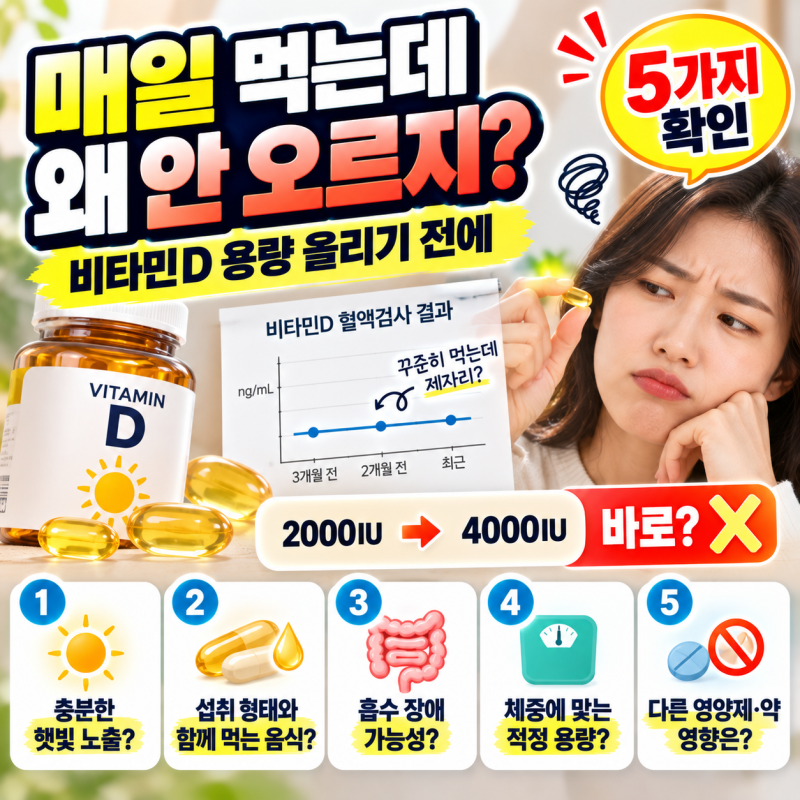 비타민D 매일 먹는데 왜 수치는 그대로? 용량 올리기 전 5가지부터 보세요