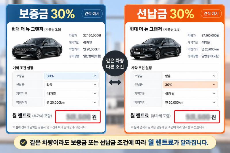 장기렌트 선납금 vs 보증금, 월 렌트료 낮추는 데 진짜 유리한 건 따로 있습니다