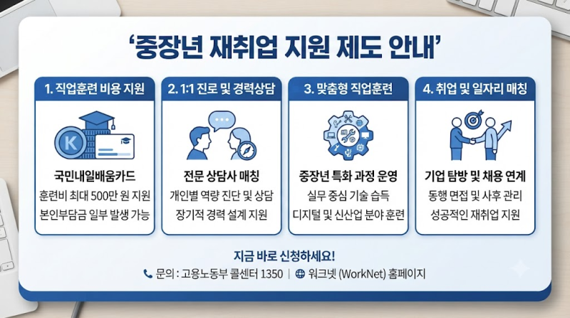 중장년 재취업 지원금 2026｜50대 60대 내일배움카드·취업지원 신청방법