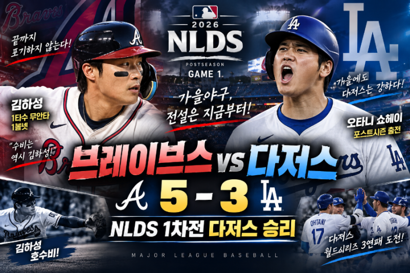 브레이브스 대 다저스 5-3, NLDS 1차전 다저스 승리…김하성 1볼넷·수비 호수비