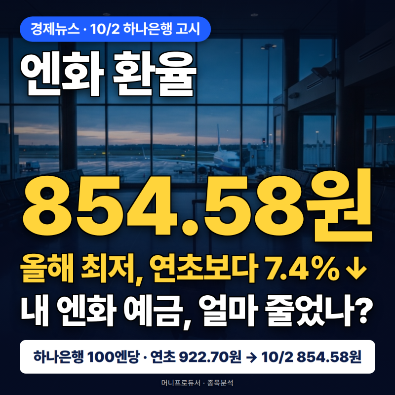 엔화 환율 올해 최저, 내 엔화 예금은 7% 줄었다