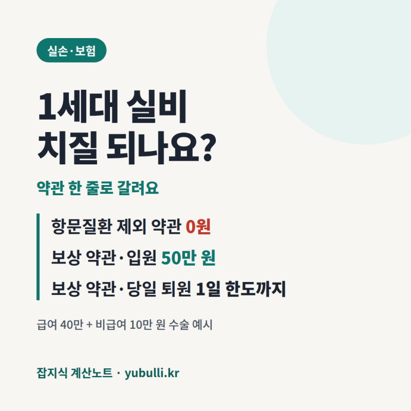 1세대 실비 치질수술, 약관에 따라 0원부터 50만 원까지