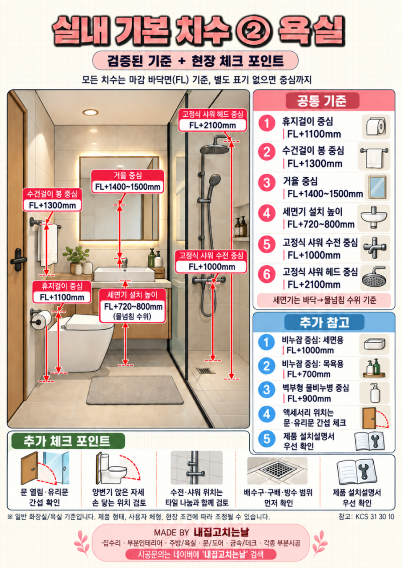 세면대 높이 몇 cm가 좋을까? 수건걸이·휴지걸이·샤워기 높이 정리