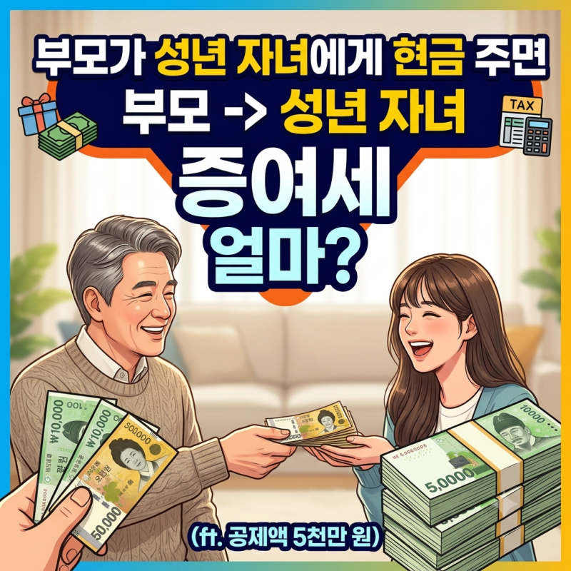부모가 성년 자녀에게 현금 증여하면 증여세 얼마일까? 1억·2억·5억 계산