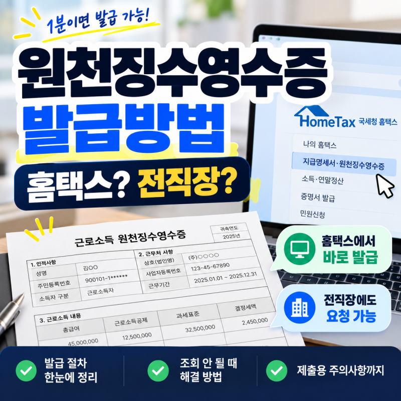 근로소득 원천징수영수증 발급방법｜홈택스에 안 뜰 때·전직장 발급까지
