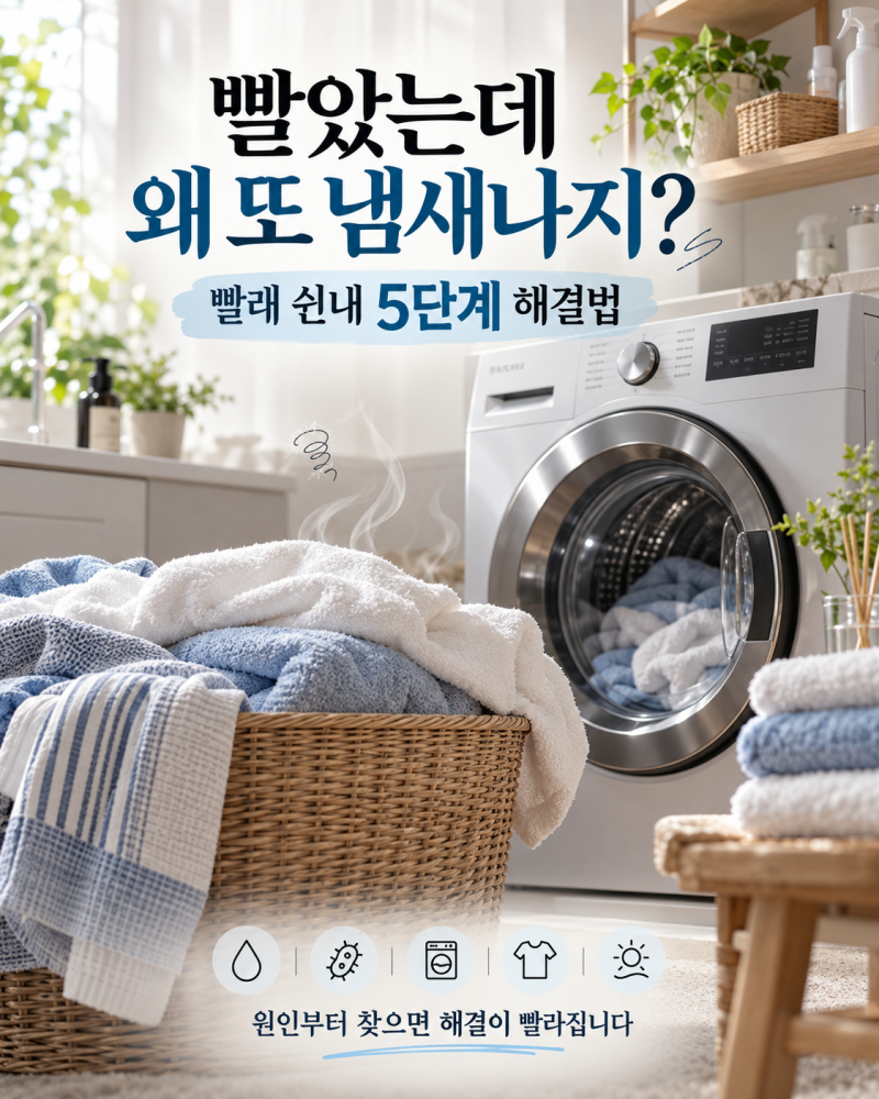 빨래 쉰내 왜 안 없어질까? 세탁기 냄새부터 수건·건조까지 5단계 해결법