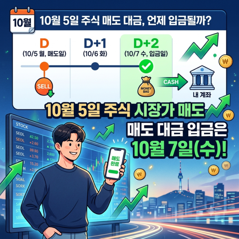 10월 5일 주식 시장가 매도대금 입금일 및 출금 가능 시간 완벽 정리 (주식 결제일 D+2 기준)