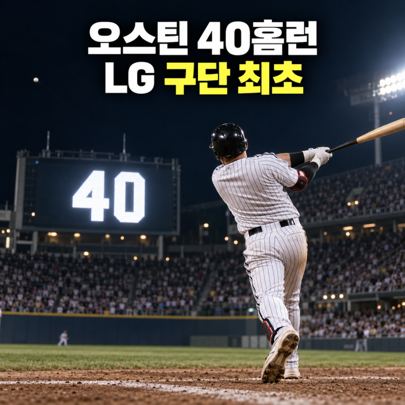 오스틴 LG 최초 40홈런 21일 침묵 끝에 홈런 선두 1개 차