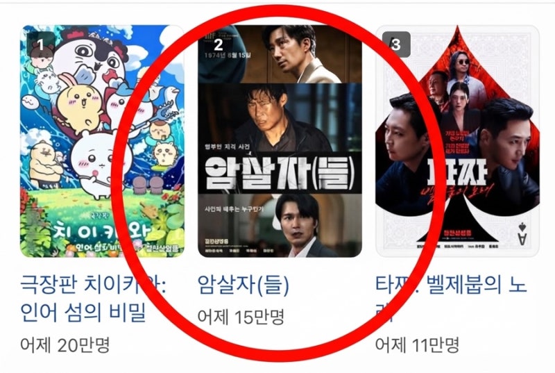 암살자들, 개봉 11일 200만 돌파 개천절 좌석↑ 논란에도 순위 반등 2위