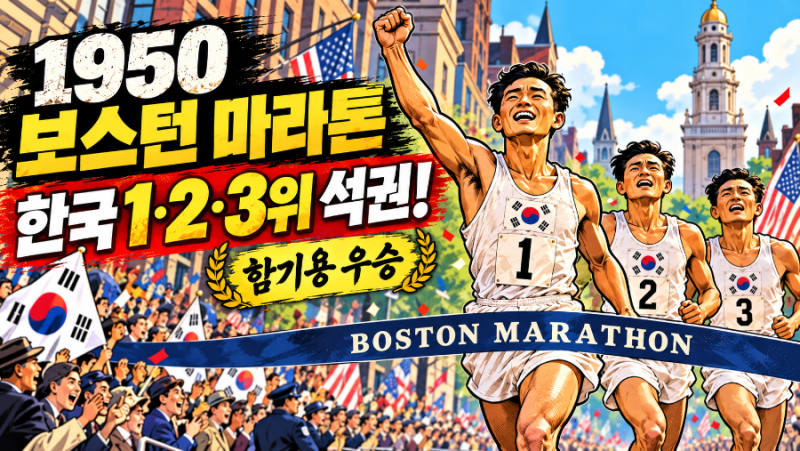 1950년 보스턴 마라톤, 한국이 1·2·3위를 모두 차지했다.함기용 우승의 기적