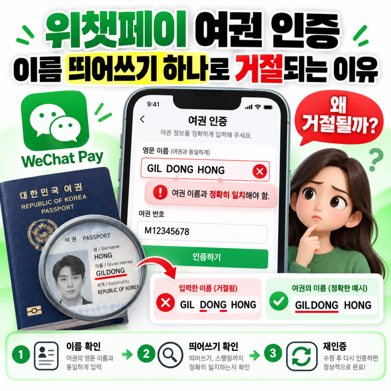 위챗페이 여권 인증, 이름 띄어쓰기 하나로 거절되는 이유