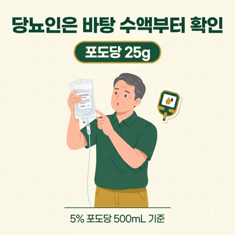 당뇨라서 못 맞는 게 아니었다, 영양수액 종류보다 중요한 바탕 수액 이야기
