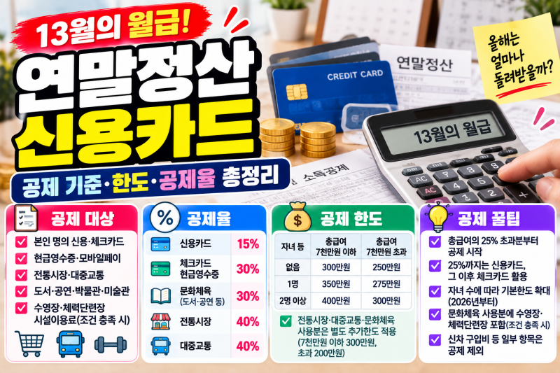 연말정산 신용카드 공제 2026년 한도 얼마? 25% 기준과 공제율 총정리