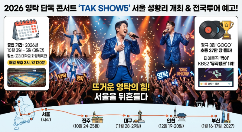 영탁 서울 제대로 달궜다…‘TAK SHOW5’ 3일간 콘서트, 신곡 ‘꺾어’ 1위까지