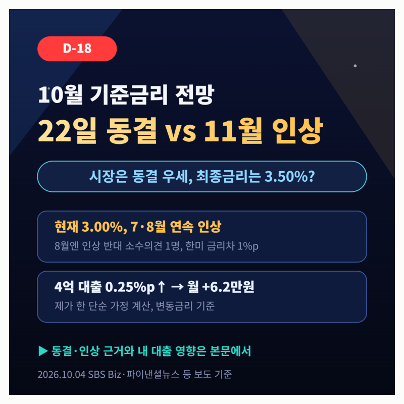 10월 기준금리 전망, 22일 금통위 동결 우세…11월 추가 인상론은 왜 나오나