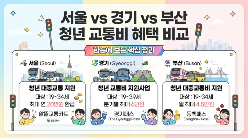청년 대중교통비 지원사업 지자체별 비교 (서울 경기 부산 신청방법 자격조건)