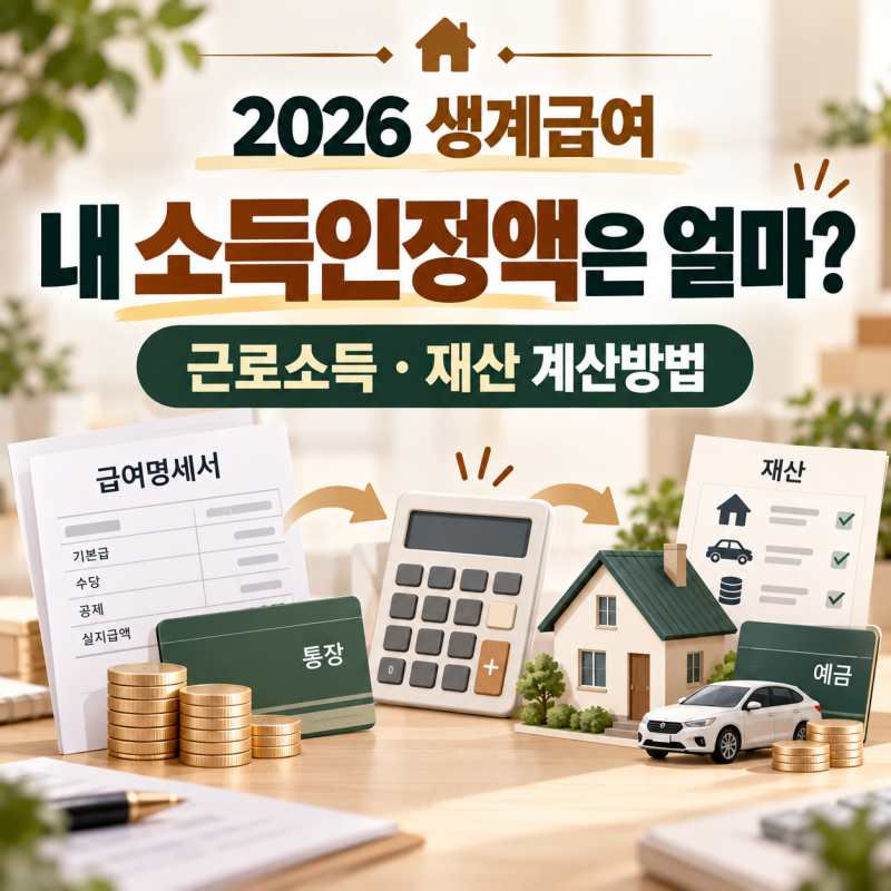2026 생계급여 소득인정액 계산 (근로소득·재산 소득환산)