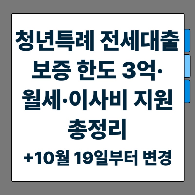 청년특례 전세대출보증 한도 3억·월세·이사비 지원 총정리, 10월 19일부터 변경