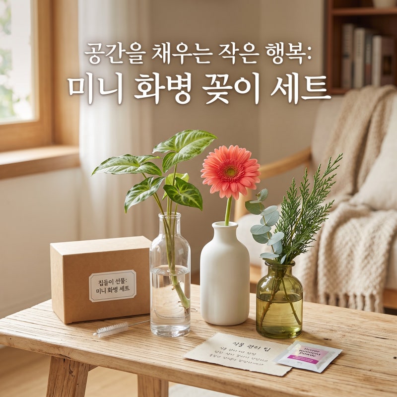 집들이 선물용 미니 화병 꽂이 세트 센스있는 3가지 식물 픽