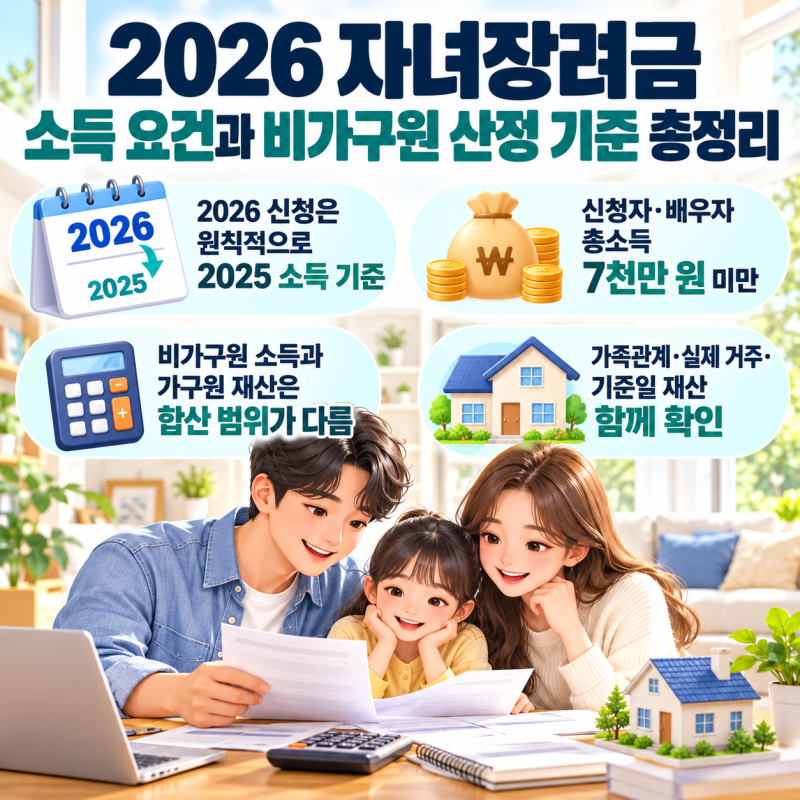 2026 자녀장려금 소득 요건과 비가구원 산정 기준 총정리