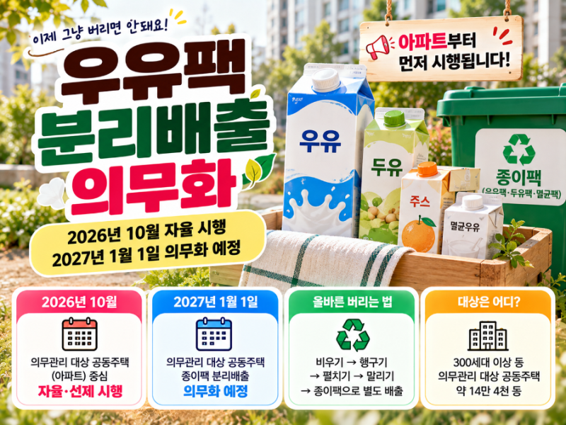 ♻️ 2027 우유팩 분리배출 의무화｜2026년 10월 아파트 먼저 시행·올바른 버리는 법