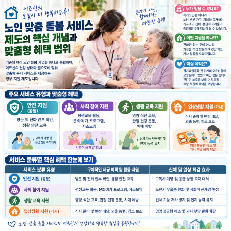 "독거노인 아니어도 신청하는 노인 맞춤 돌봄 서비스 자격 기준, 반찬 배달부터 가사 도우미....