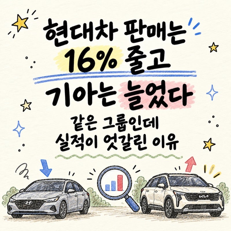 현대차 판매는 16% 줄고 기아는 늘었다…같은 그룹인데 실적이 엇갈린 이유