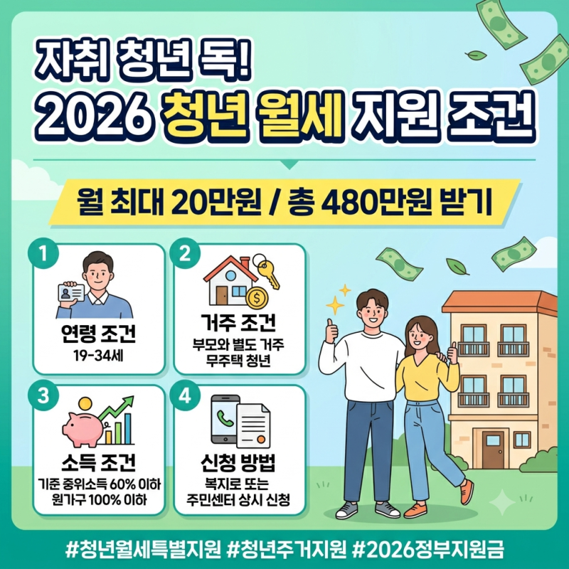 자취 청년 필독! 2026 청년 월세 지원 조건 & 최대 480만원 받기