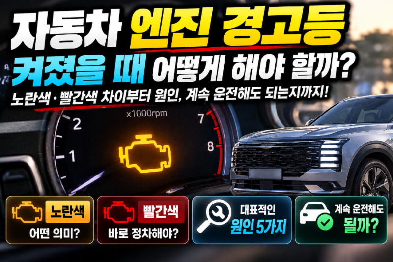자동차 엔진 경고등 켜졌을 때｜노란색 경고등 원인과 계속 운전해도 될까?