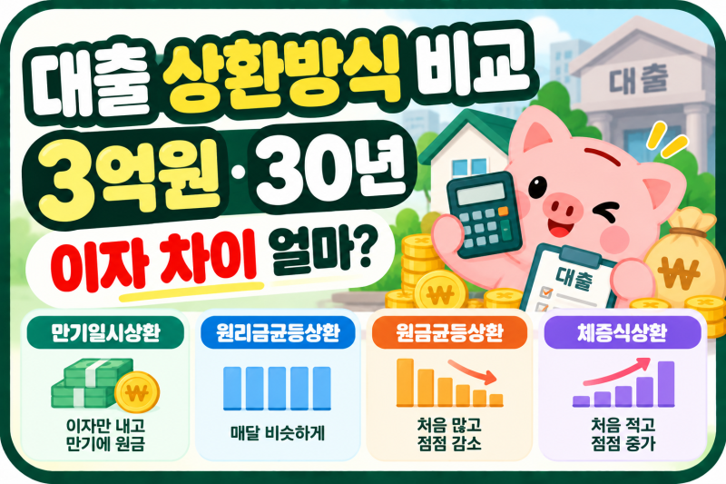 만기일시상환 vs 원리금균등 vs 원금균등 vs 체증식 차이 총정리