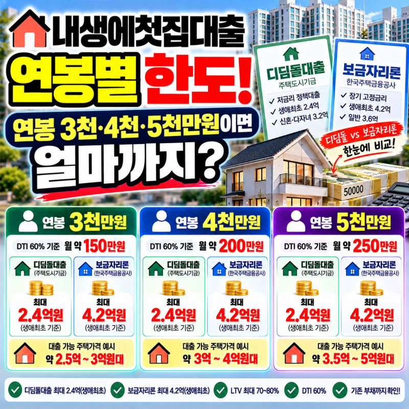 내생에첫집대출 연봉별 한도! 연봉 3천·4천·5천만원이면 얼마까지?