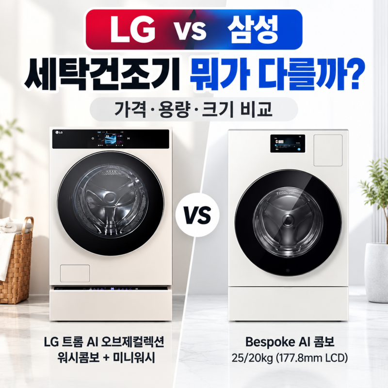 LG 워시콤보 삼성 AI 콤보 비교, 가격·건조용량·설치공간 차이