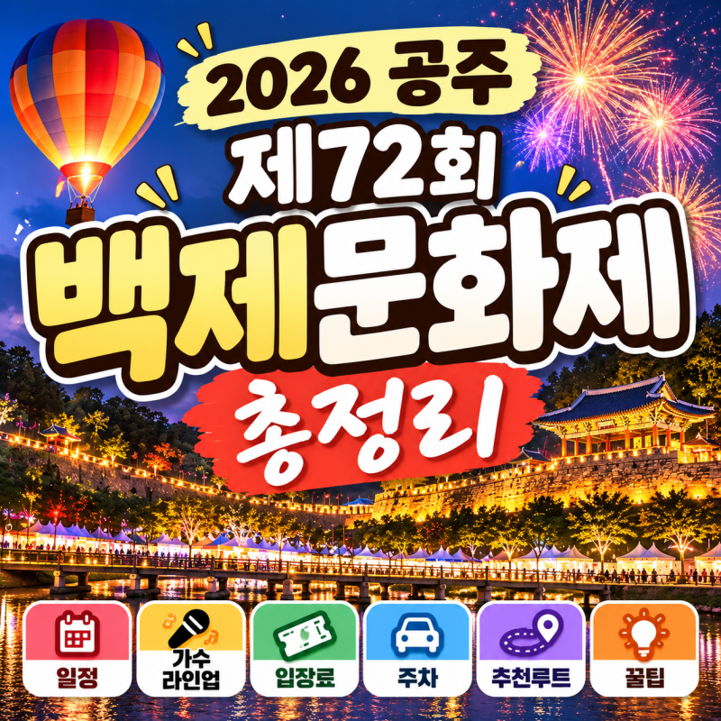 2026 공주 제72회 백제문화제 총정리 (일정, 입장료, 가수 라인업, 주차, 추천루트, 꿀팁)