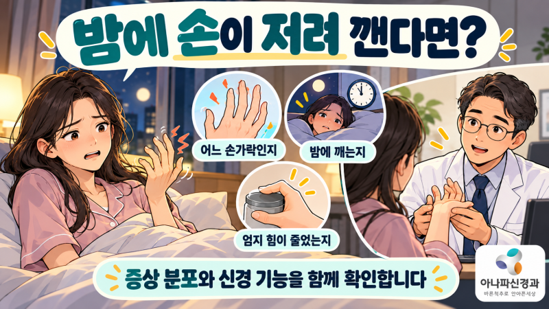 손목터널증후군｜밤에 손이 저릴 때, 정중신경 검사·보조기·수술 판단