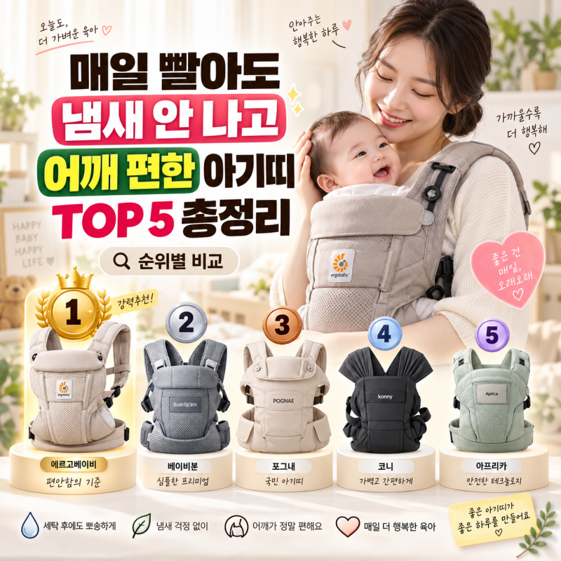 "매일 빨아도 냄새 안 나고 어깨 편한 아기띠 TOP 5 총정리"