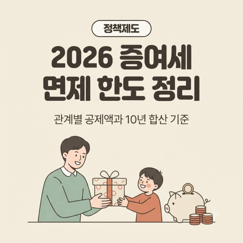 증여세 면제 한도 2026 정리: 자녀·부모·배우자별 공제액과 10년 합산 기준