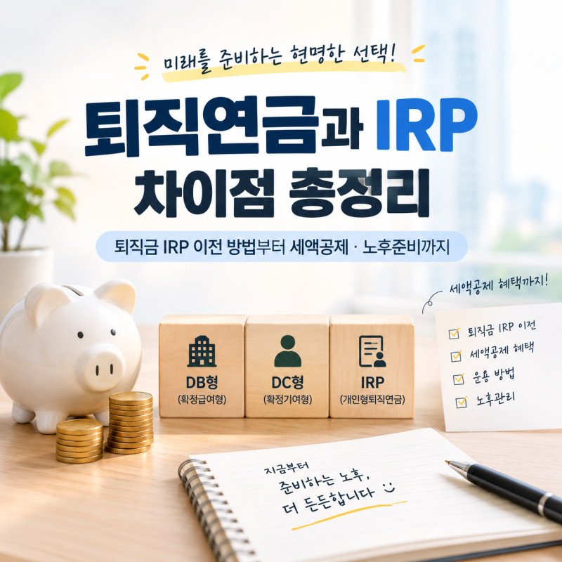 퇴직연금과 IRP 차이 총정리｜퇴직금 IRP 이전 방법부터 세액공제·노후준비까지