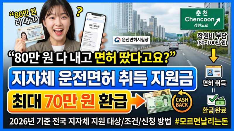 "80만 원 다 내고 면허 땄다고요?" 지자체 운전면허 취득 지원금 총정리 (최대 70만 원 환급)