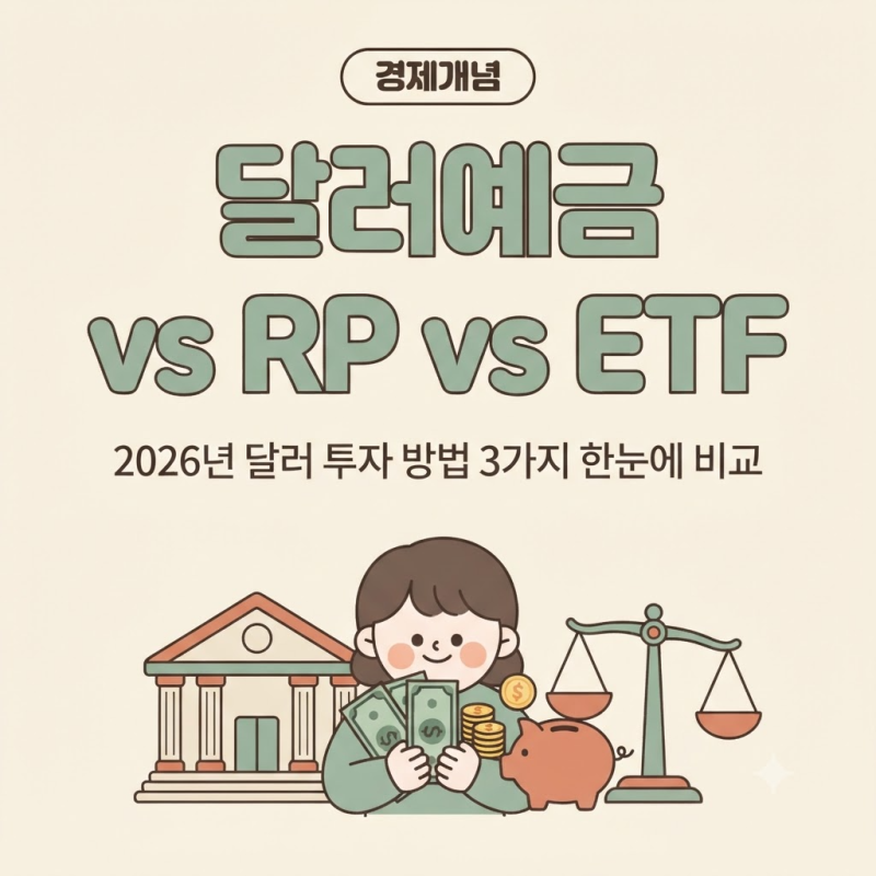 달러예금 vs 달러RP vs 달러ETF, 2026년 달러 투자 방법 3가지 비교와 고르는 기준