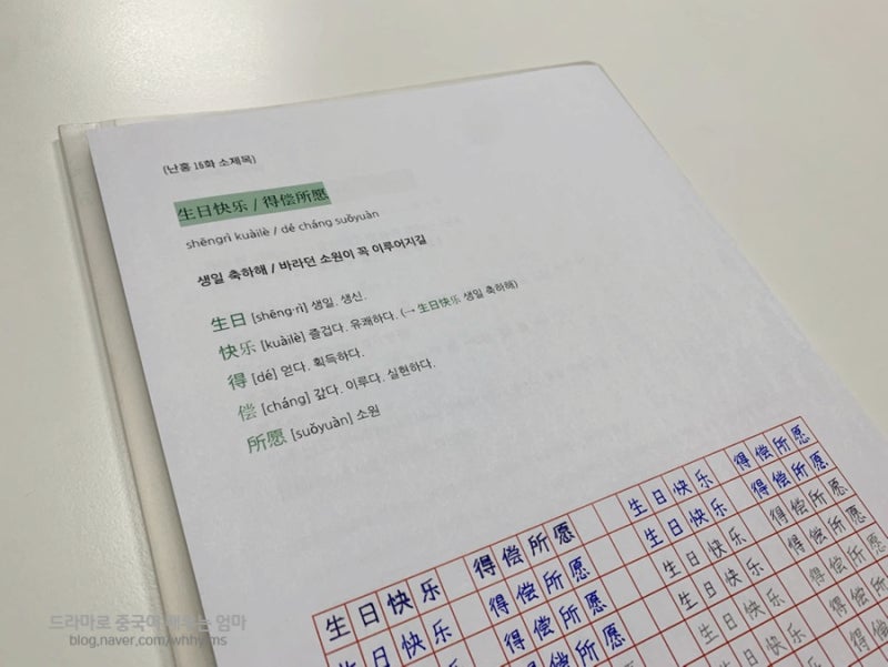 [난홍 16화 소제목] 중국어 생일 축하 문구_生日快乐 得偿所愿 (생일 축하해, 바라던 모든 일....