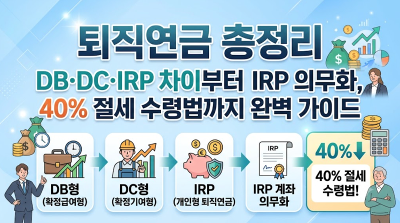 퇴직연금 총정리: DB·DC·IRP 차이부터 IRP 의무화, 40% 절세 수령법까지 완벽 가이드