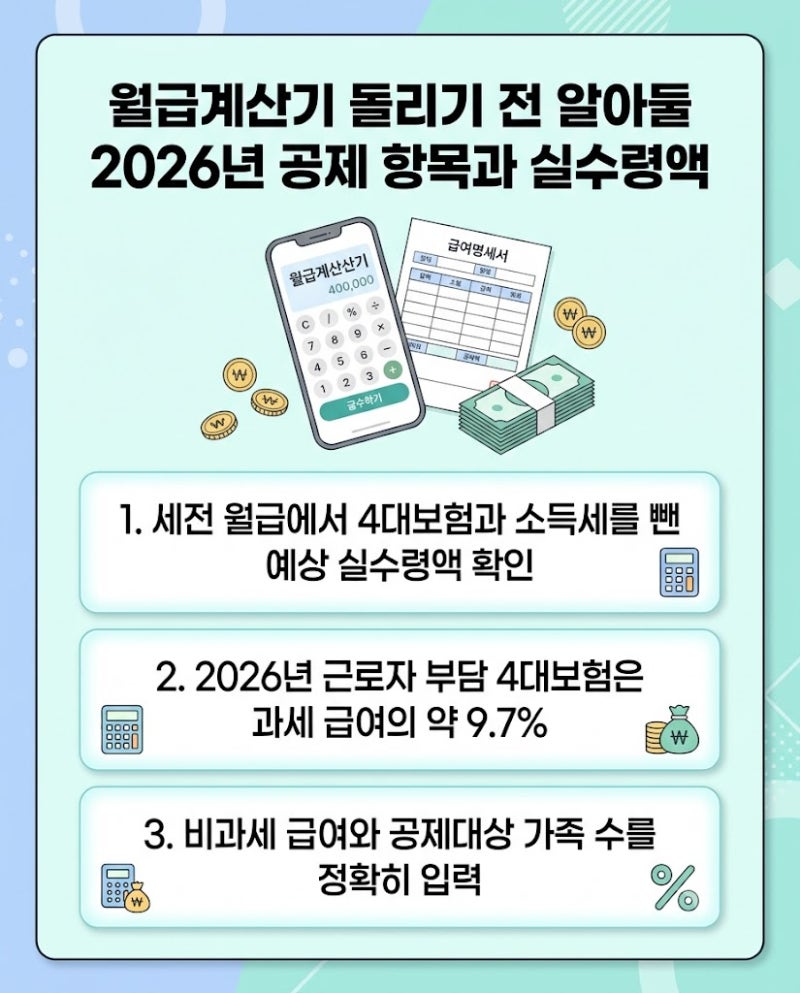 월급계산기 돌리기 전 알아둘 2026년 공제 항목과 실수령액 보는 법