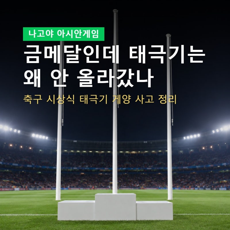 아시안게임 축구 시상식 태극기 게양 사고 정리, 금메달인데 왜 애국가 끝날 때까지 안 올라....